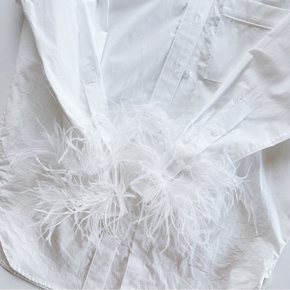 J.Crew Feather Trim Cotton Poplin Button Up Shirt With Collar White - Picture 12 of 16